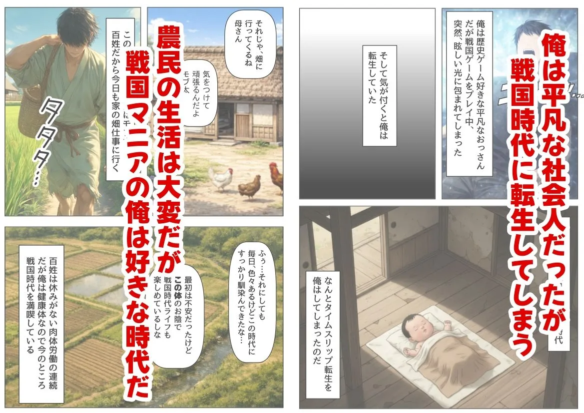 序盤シーン｜《戦の乱取り（略奪）》 戦国時代の農村に サンプル画像1